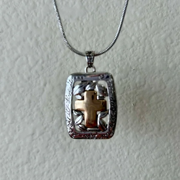 Cross Pendant Necklace Silver Gold Snake Chain Lobster Clasp Inspirational - Picture 2 of 6